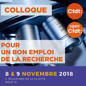 Colloque : « Pour un bon emploi de la recherche » 8 et 9 novembre 2018 - Paris