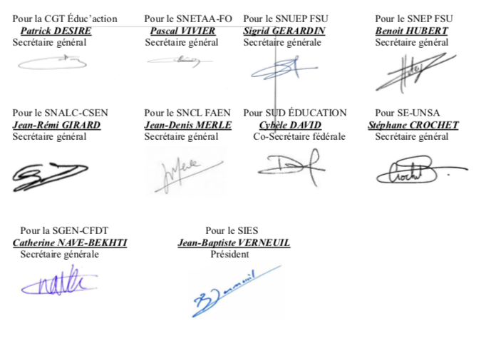 signatures intersyndicale voie professionnelle