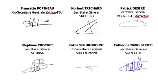 signatures SG intersyndicale 1D