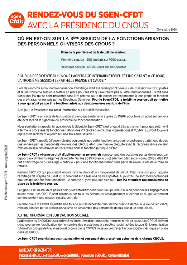 CROUS : compte-rendu de la rencontre du Sgen-CFDT avec la Présidence du ...