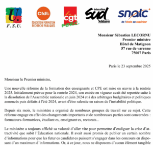 formation des enseignants courrier au premier ministre