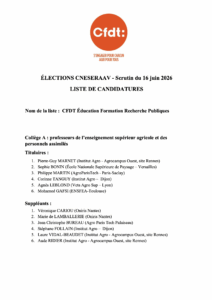 Liste des candidates et candidats CFDT - Élections CNESERAAV 2026