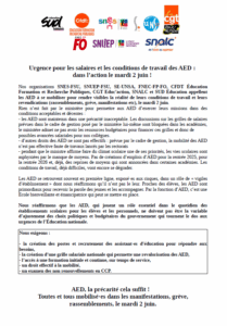 Les assistants d’éducation se mobilisent partout en France. À l’occasion de la grève 2 juin AED, la CFDT Éducation Formation Recherche Publiques appelle à défendre des conditions de travail dignes, une meilleure reconnaissance du métier et des perspectives professionnelles à la hauteur des missions exercées dans les établissements scolaires. Face à la précarité, aux sous-effectifs et au manque de considération, cette mobilisation nationale doit permettre de faire entendre la voix des AED.