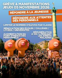 La première période de l'année scolaire et universitaire a été éprouvante en même temps que les mobilisations de la jeunesse sur ses revendications nous ont donné de l'élan, à leurs côtés et en soutien. C'est souvent avec un certain soulagement que les personnels ont vu arriver les vacances scolaires d’automne,  notamment dans les équipes de direction et de vie scolaire qui ont subi des agressions et vécu des situations difficiles, et dont les établissements ont connu des dégradations. La CFDT Education Formation Recherche Publiques leur apporte son soutien et reste mobilisée à leurs côtés. Le samedi 17 octobre, c’est bien une situation de chaos qui est survenu dans plusieurs villes. Des violences ont été perpétrées avec des bâtiments publics saccagés et incendiés, des commerces pillés et parfois incendiés, des concitoyens et concitoyennes agressés, des forces de l’ordre dépassées. La CFDT appelle à l'apaisement et au dialogue, et à ne pas occulter les questions qui se posent sur les choix en matière de maintien de l'ordre. Tout cela ne doit pas nous faire oublier la mobilisation sociale, et notamment celle de la jeunesse,  dont les revendications ont été reléguées au second plan alors que les manifestations des 6 et 13 octobre se sont très bien déroulées, accompagnées des organisations syndicales sécurisant les cortèges et partageant les revendications s’agissant des conditions de travail mais aussi des conditions matérielles d’enseignement et d'études.