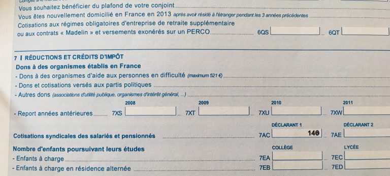 Crédit d'impôts et cotisation syndicale