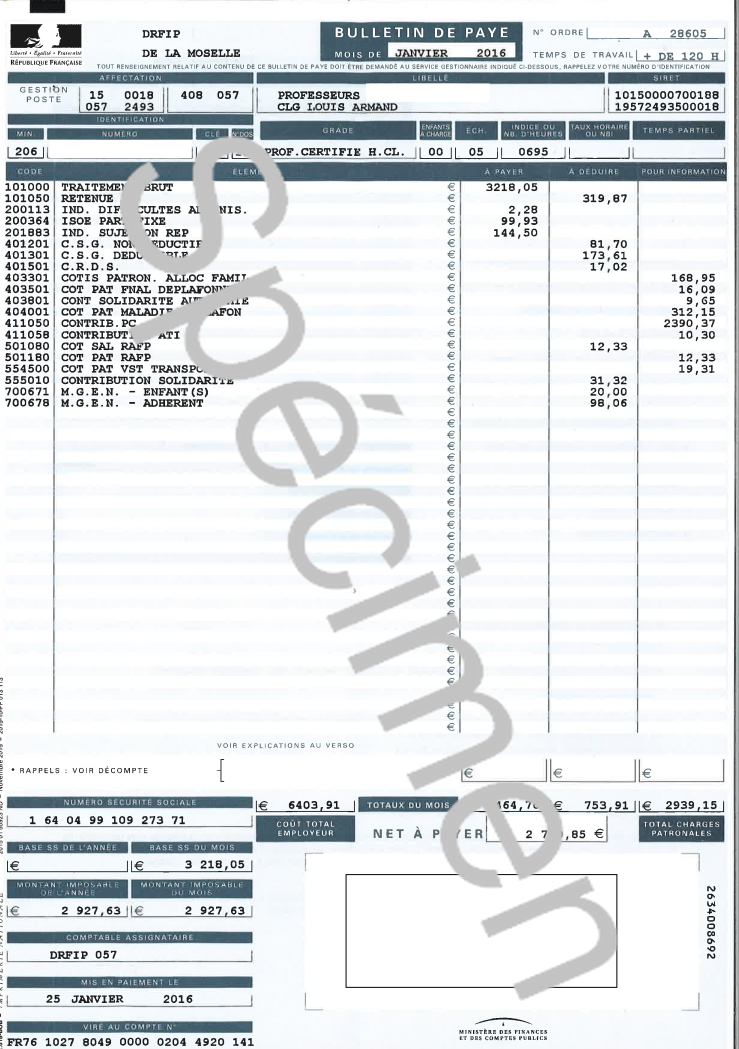 salaire SFT familial traitement