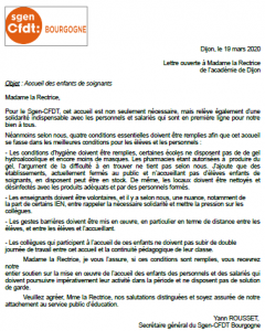 lettre ouverte à la rectrice : accueil des enfants de soignants