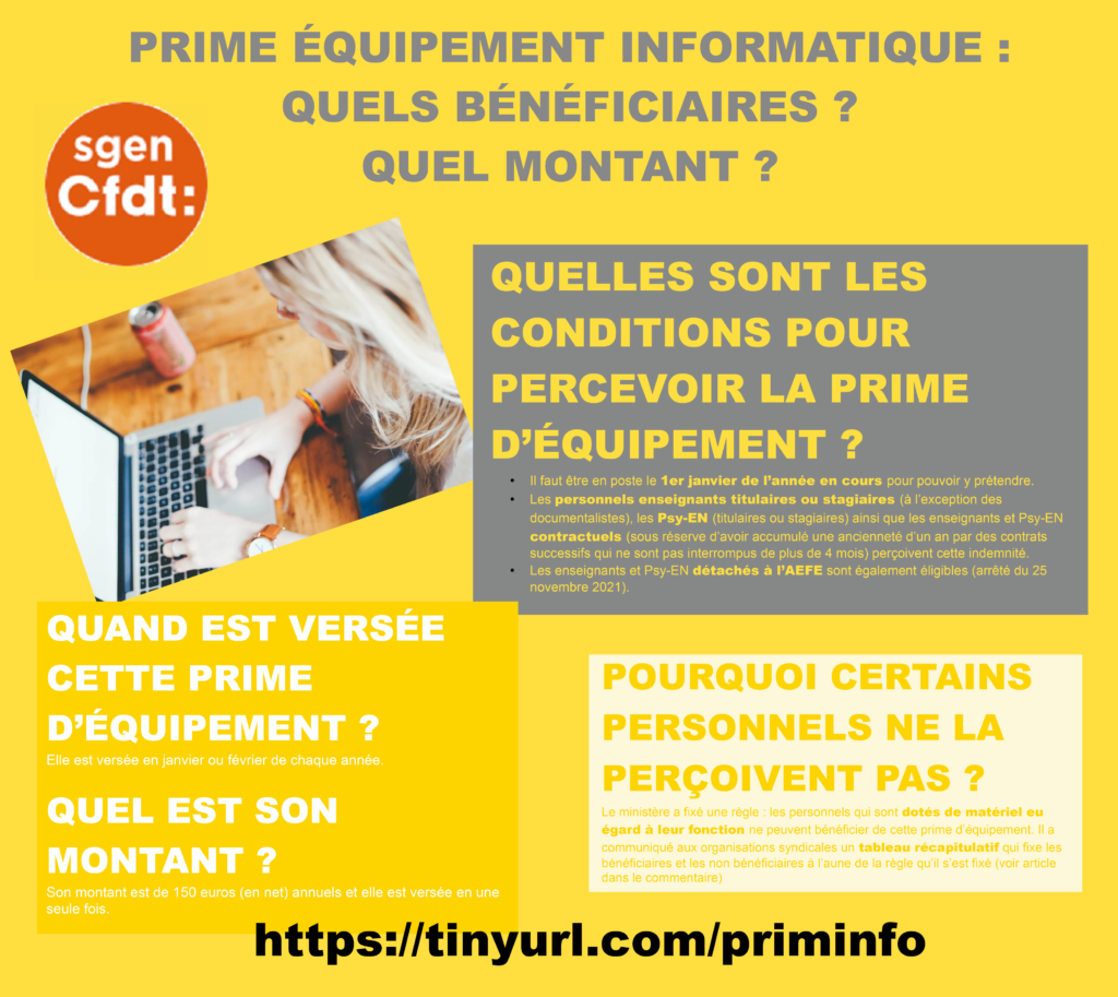 PRIME ÉQUIPEMENT INFORMATIQUE Pour qui ? Quel montant ? SGENCFDT